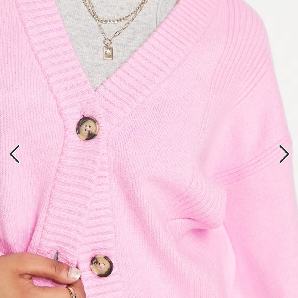 River Island boxy ribbed cardigan in bright pink size XS - Picture 3 of 8